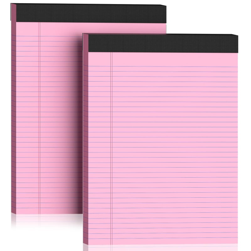Nichela 2 Pack Legal Pads 8.5 x 11 College Ruled 100 Sheets Pink Note Pads 8.5"" x 11"" Lined Paper Chipboard-Backed Notepad with Micro-Perforated Notebook Paper for Office & School Supplies 50 Sheets/Pad - Image 1